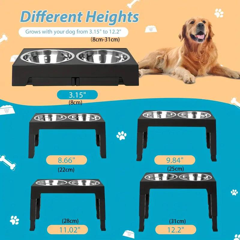 AscentPets Adjustable Elevated Dog Bowl Stand (with Bowls) - Ascent Pets