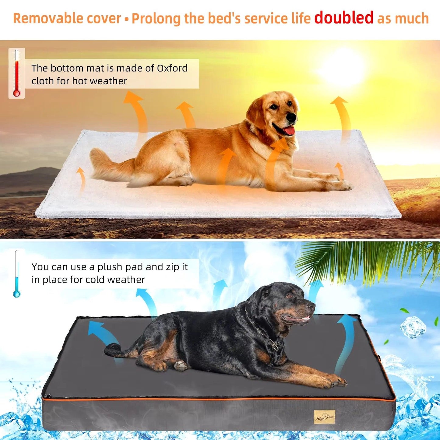 AscentPets Orthopedic Memory Foam Waterproof Dog Bed for Large Dogs (with Removable Cover) - Ascent Pets