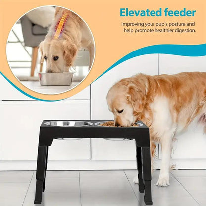 AscentPets Adjustable Elevated Dog Bowl Stand (with Bowls) - Ascent Pets